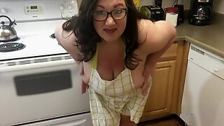 Curvy MILF with perky tits entertains kitchen crowd, teasing and pleasing with her amateur performance.